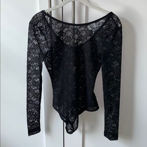 Black lace bodysuit. Long sleeve leotard